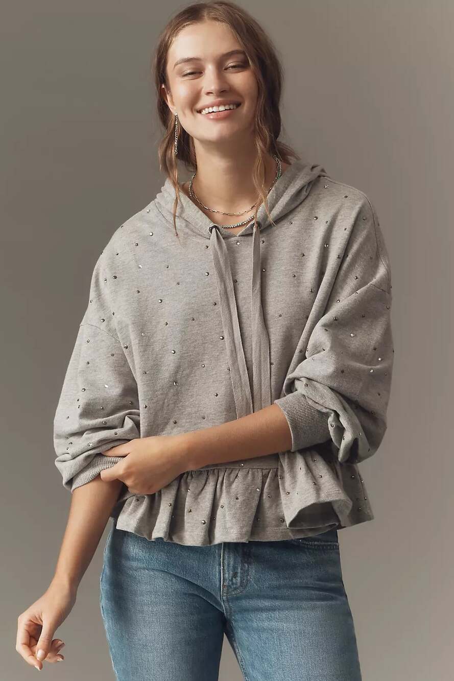 Anthropologie Pilcro Embellished Peplum Hoodie